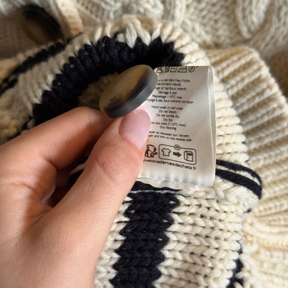 Sezane Cream and Black Striped Cardigan - Picture 5 of 5